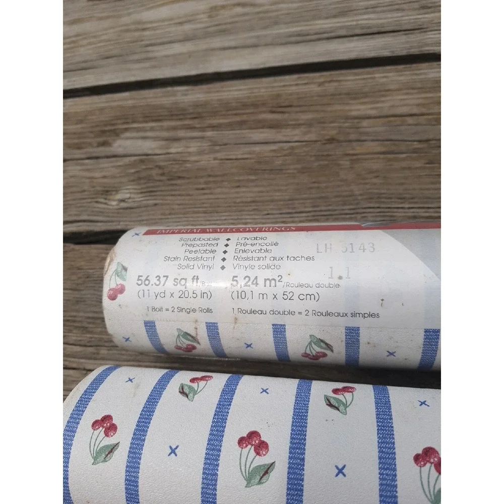 Vintage 2PC Imperial Wall Covering Cherry Stripes Wall Paper Rolls 11ysx20.5